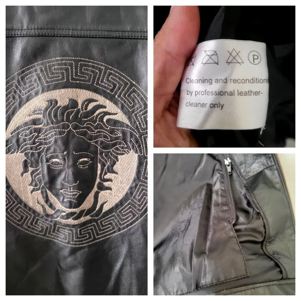 Men's Black Leather Jacket Outwear Stylish Embroidery Front & Back -M‎ - Picture 9 of 10